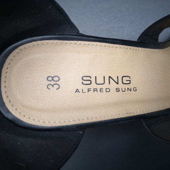 Sung Alfred Sung Ladies Size 38 (7.5 US) Black Faux Leather Heeled Sandals - Picture 3 of 8